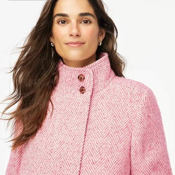 J. Crew Pink Herringbone Wool Blend Pea Coat - Picture 2 of 10